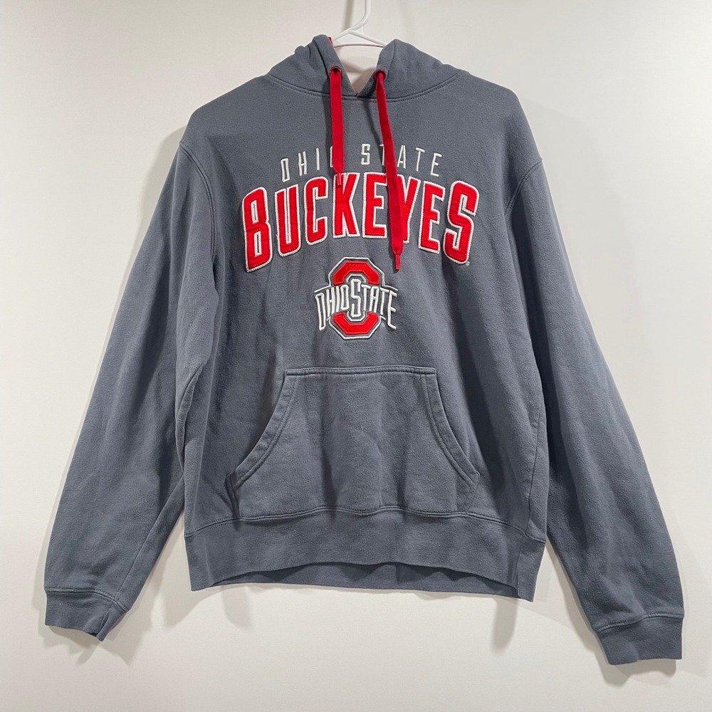 Ohio State Buckeyes Hoodie Scarlet & Gray‎ Mens Medium Gray Red Embroidered Logo